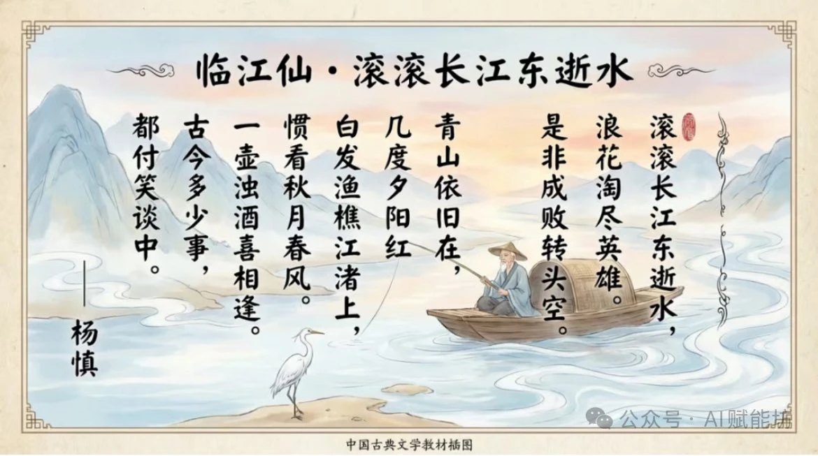 《临江仙》诗词的课本式插画