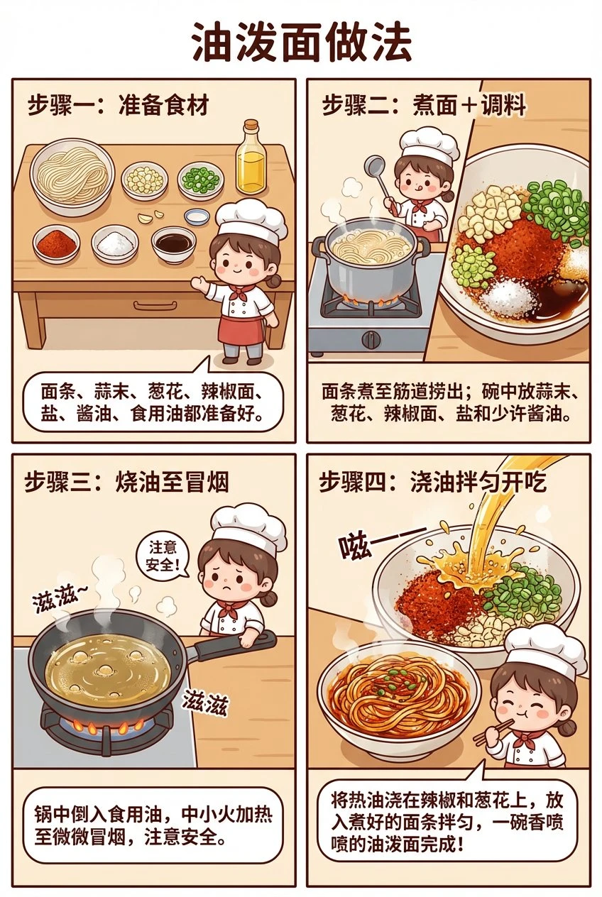 油泼面做法四宫格漫画图