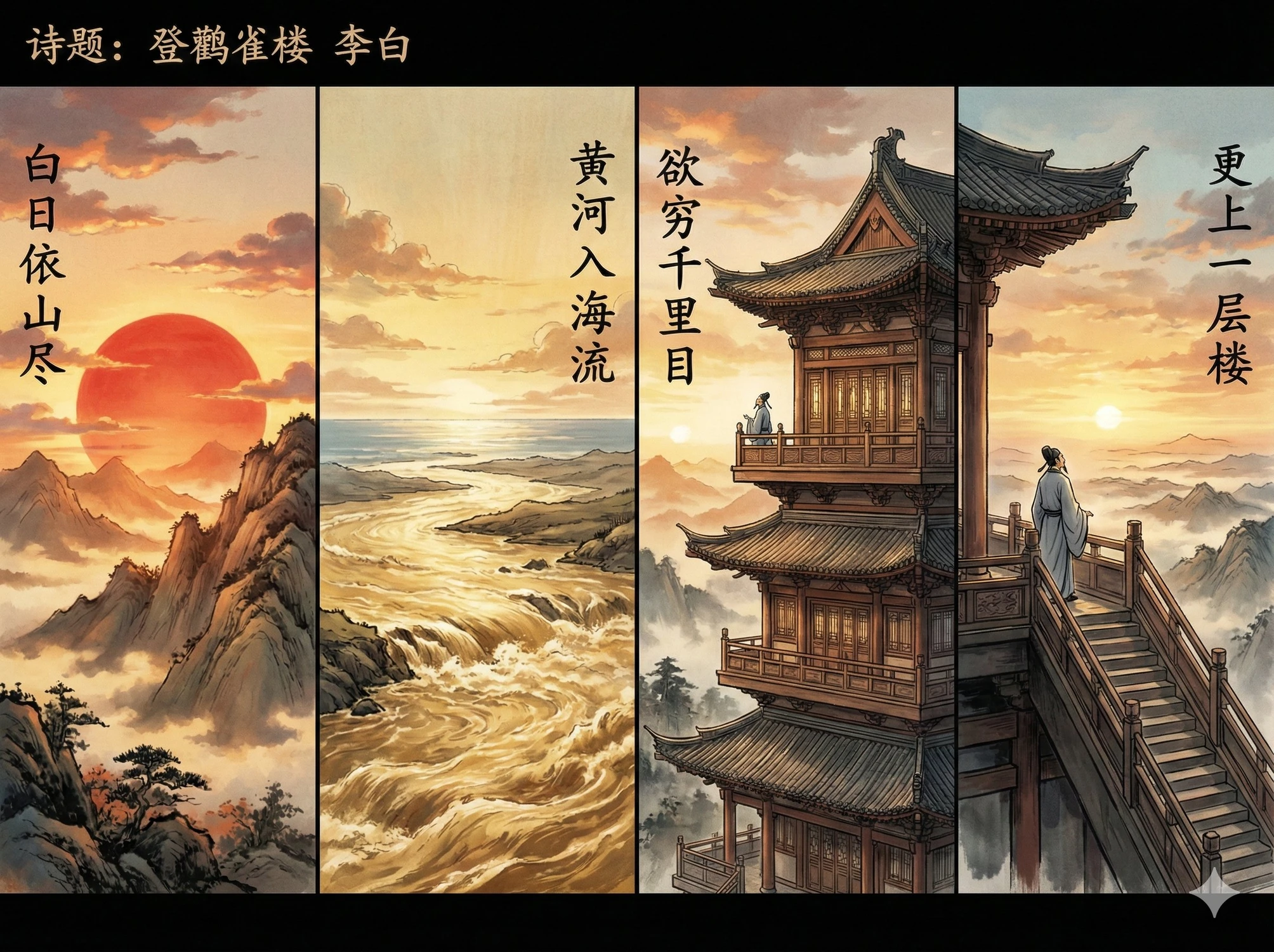 四景绘诗登鹳雀楼