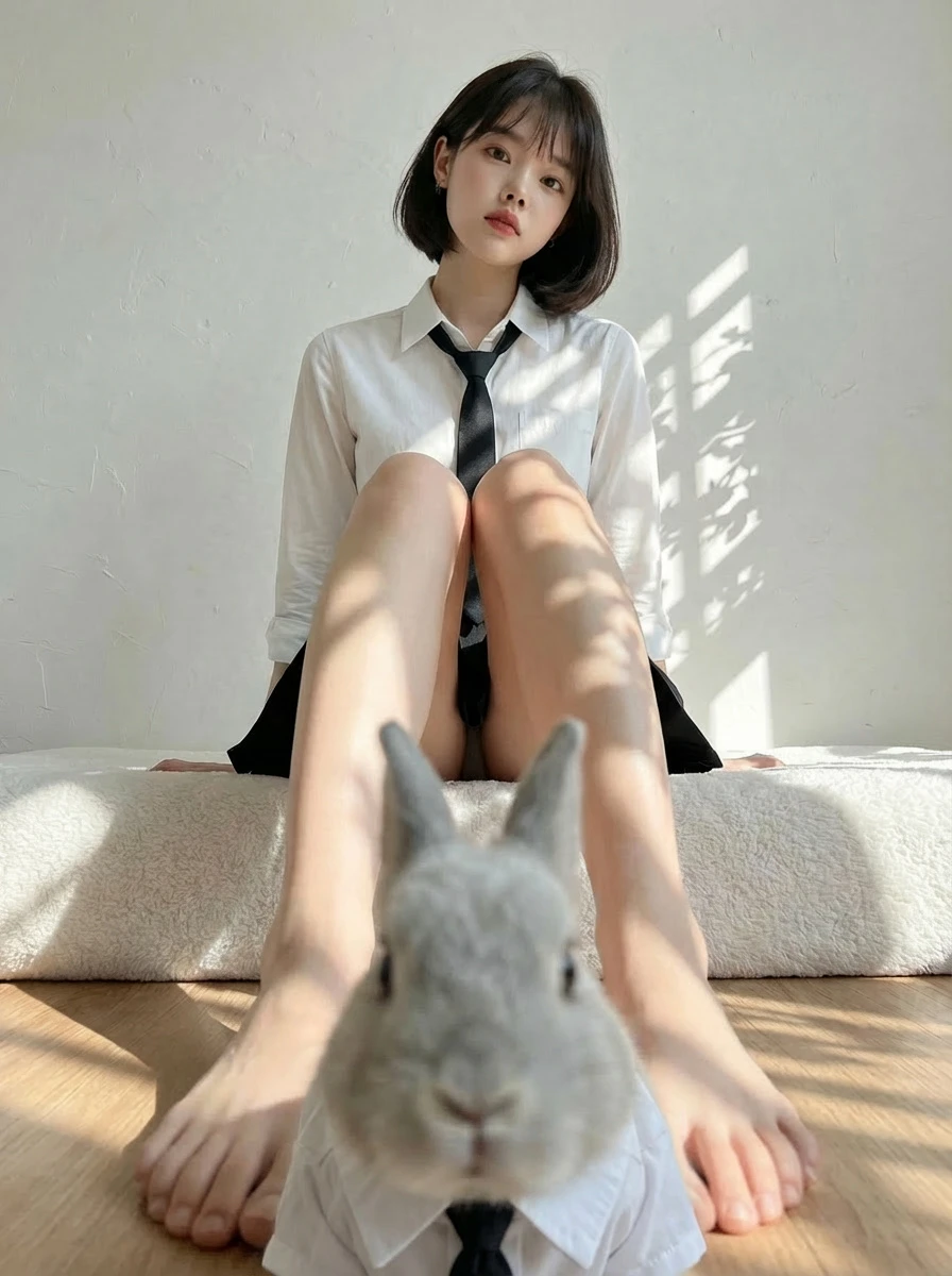 穿着相同服装的兔子