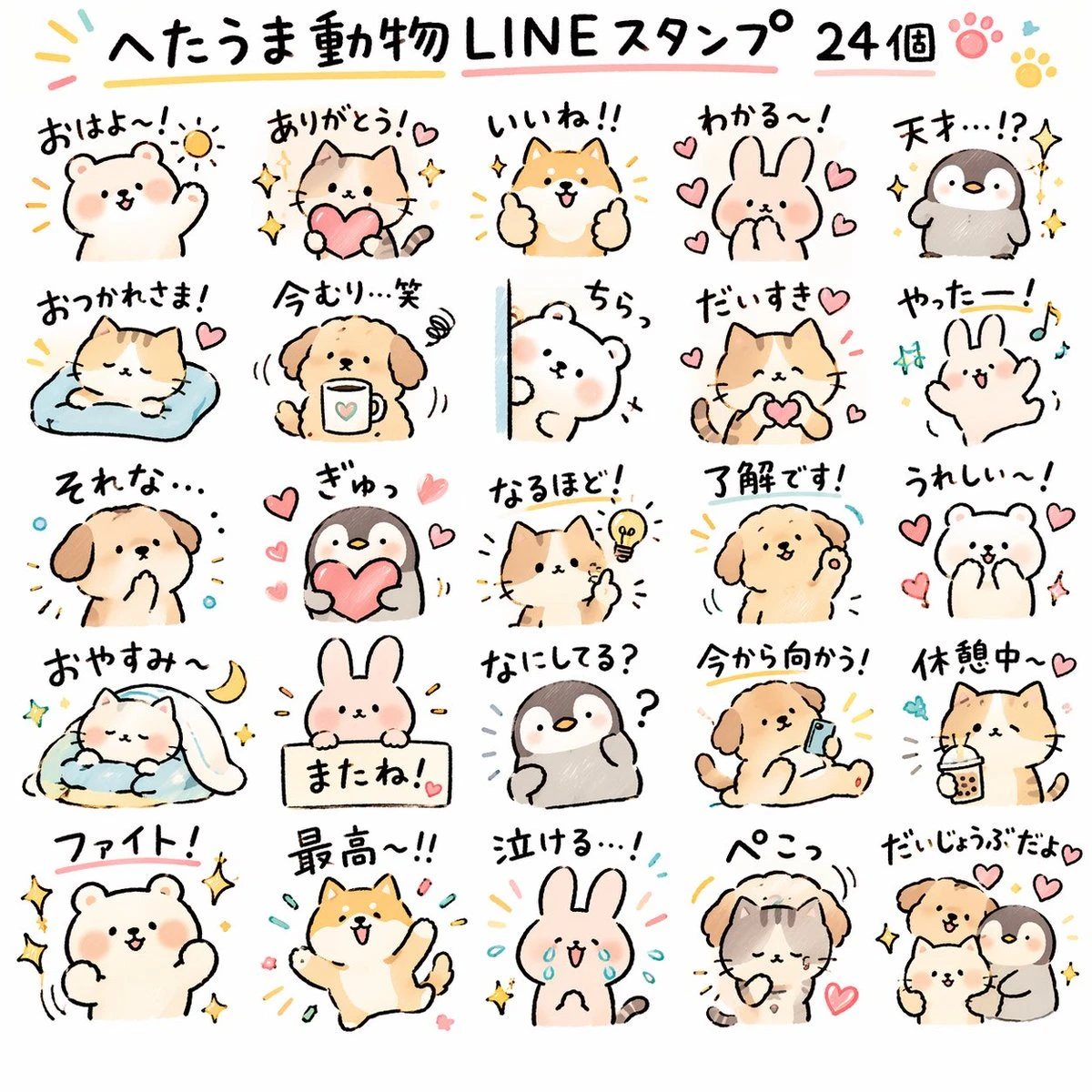 日本Z世代手绘动物LINE贴纸