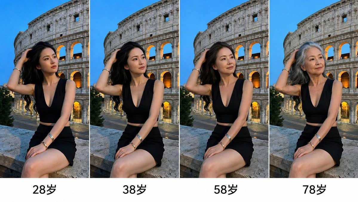生成人物不同年龄四宫格