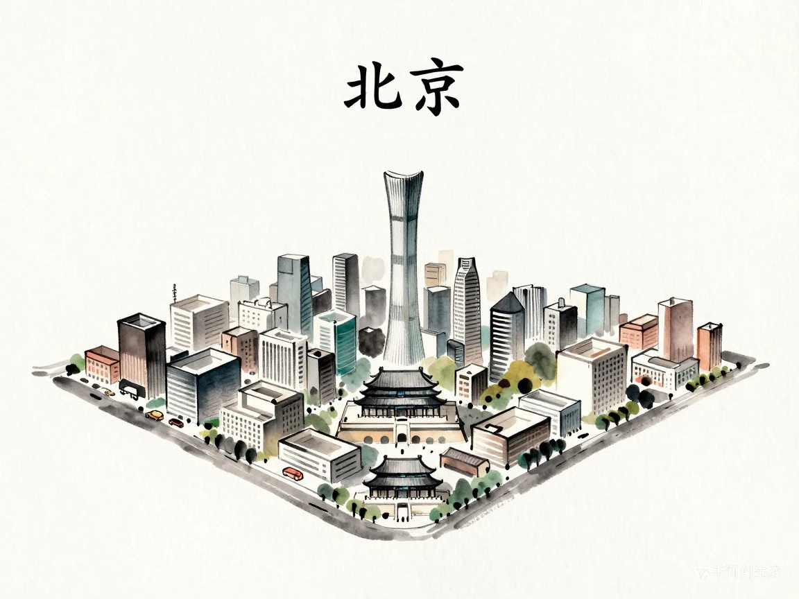 水墨城市天气插画卡
