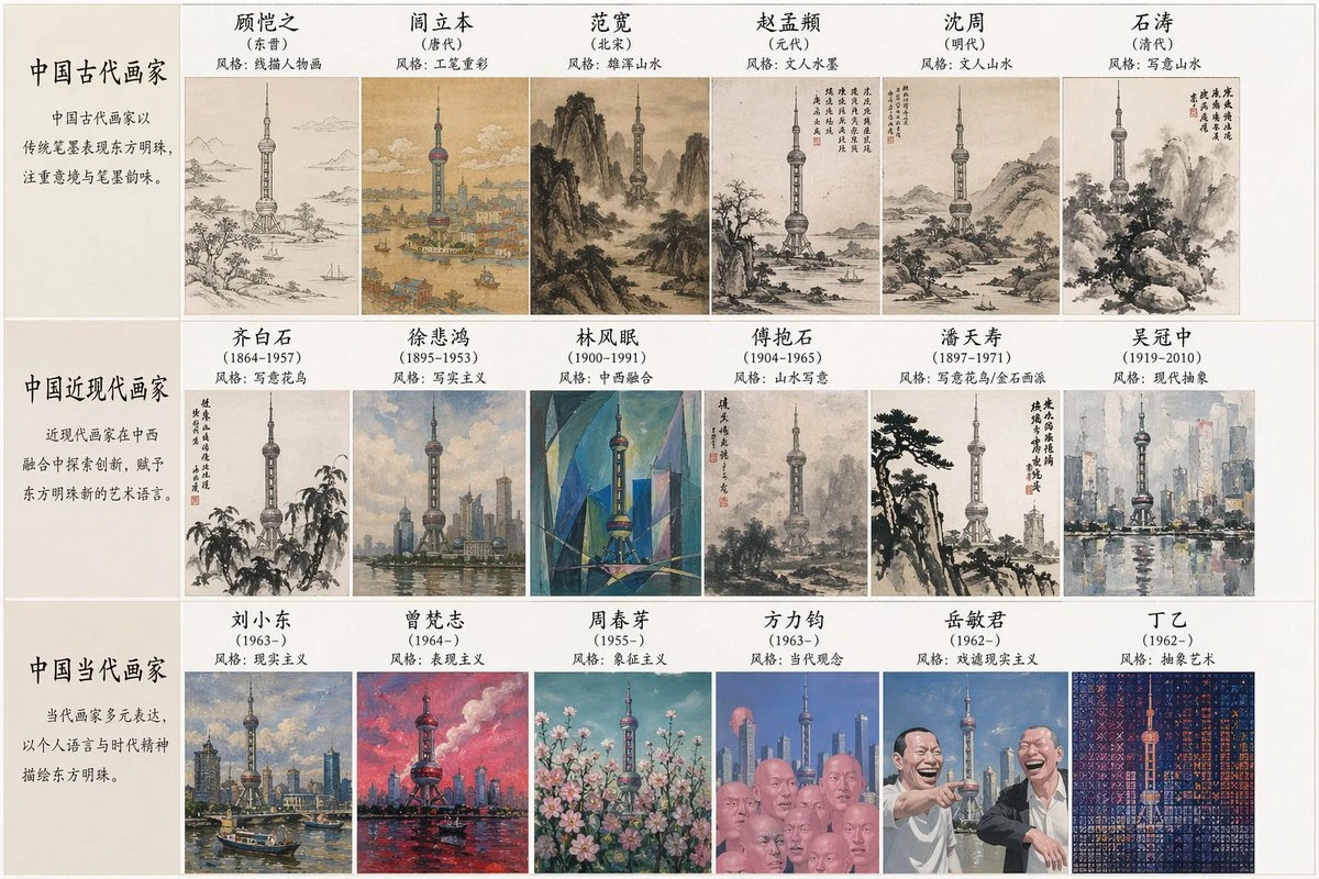 历代画家风格绘东方明珠
