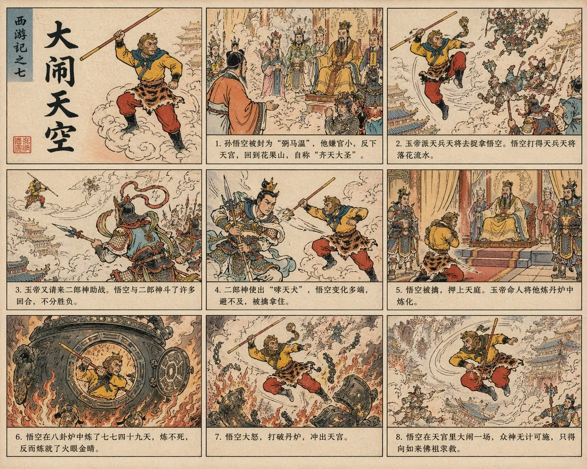 中国连环画风格绘制大闹天空