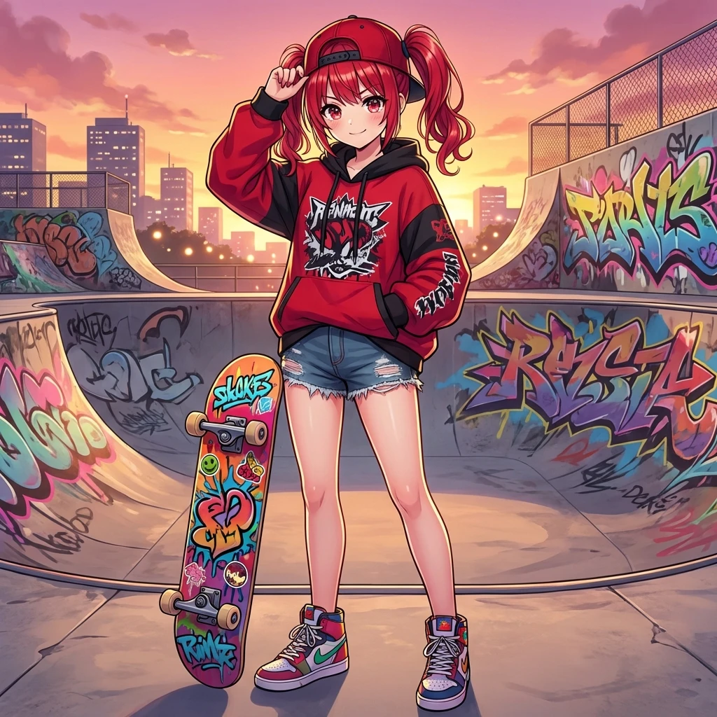 街头滑板少女,夕阳下的青春活力瞬间