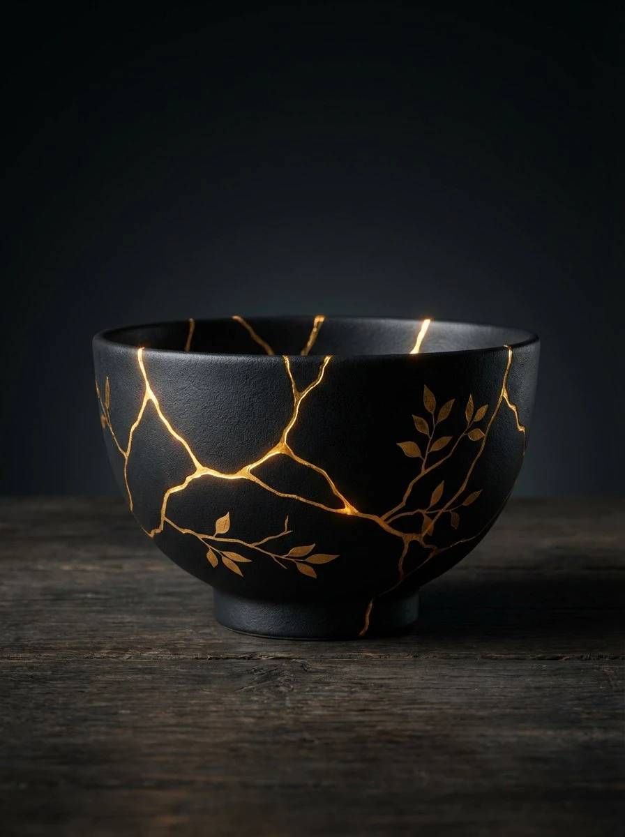 金缮黑陶瓷美学AI绘画提示词
