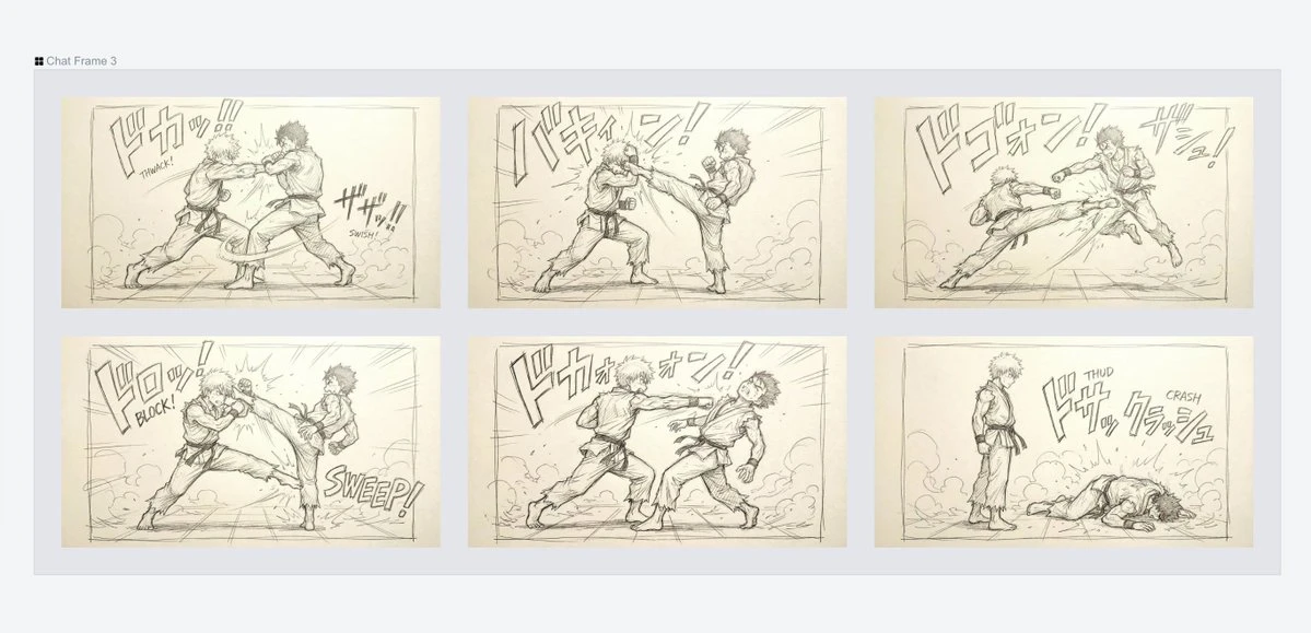 少年漫画风格格斗场景铅笔草图