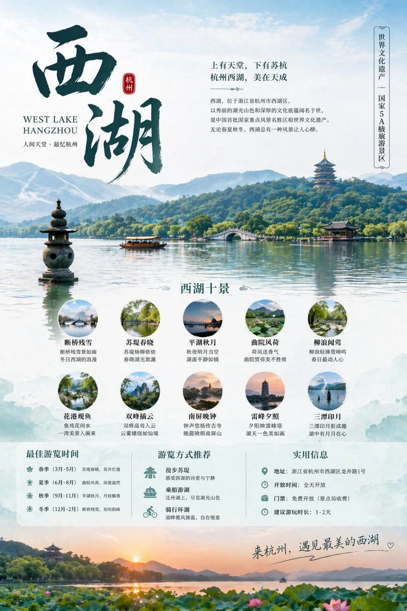 杭州西湖旅游宣传海报