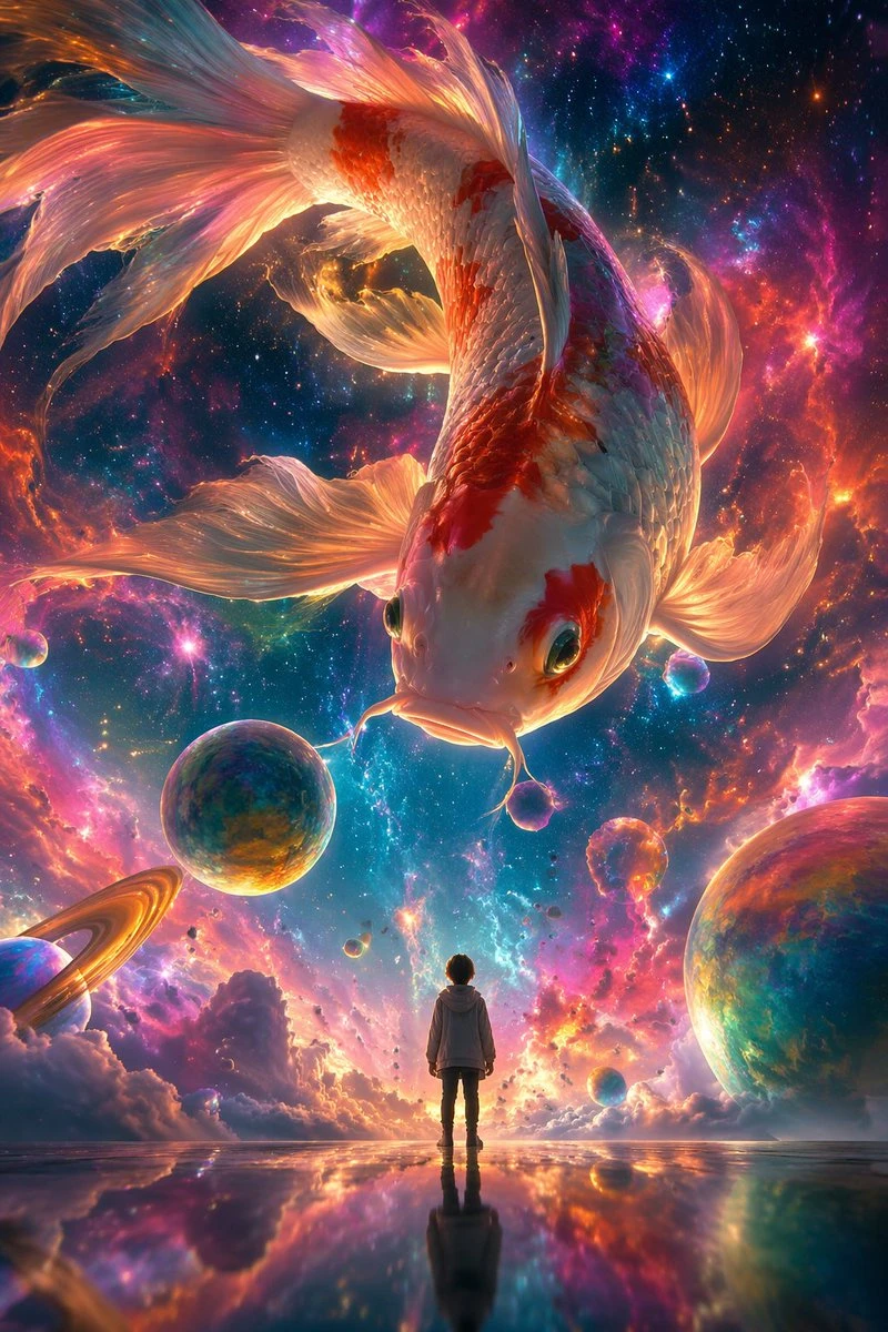 超现实锦鲤星空插画