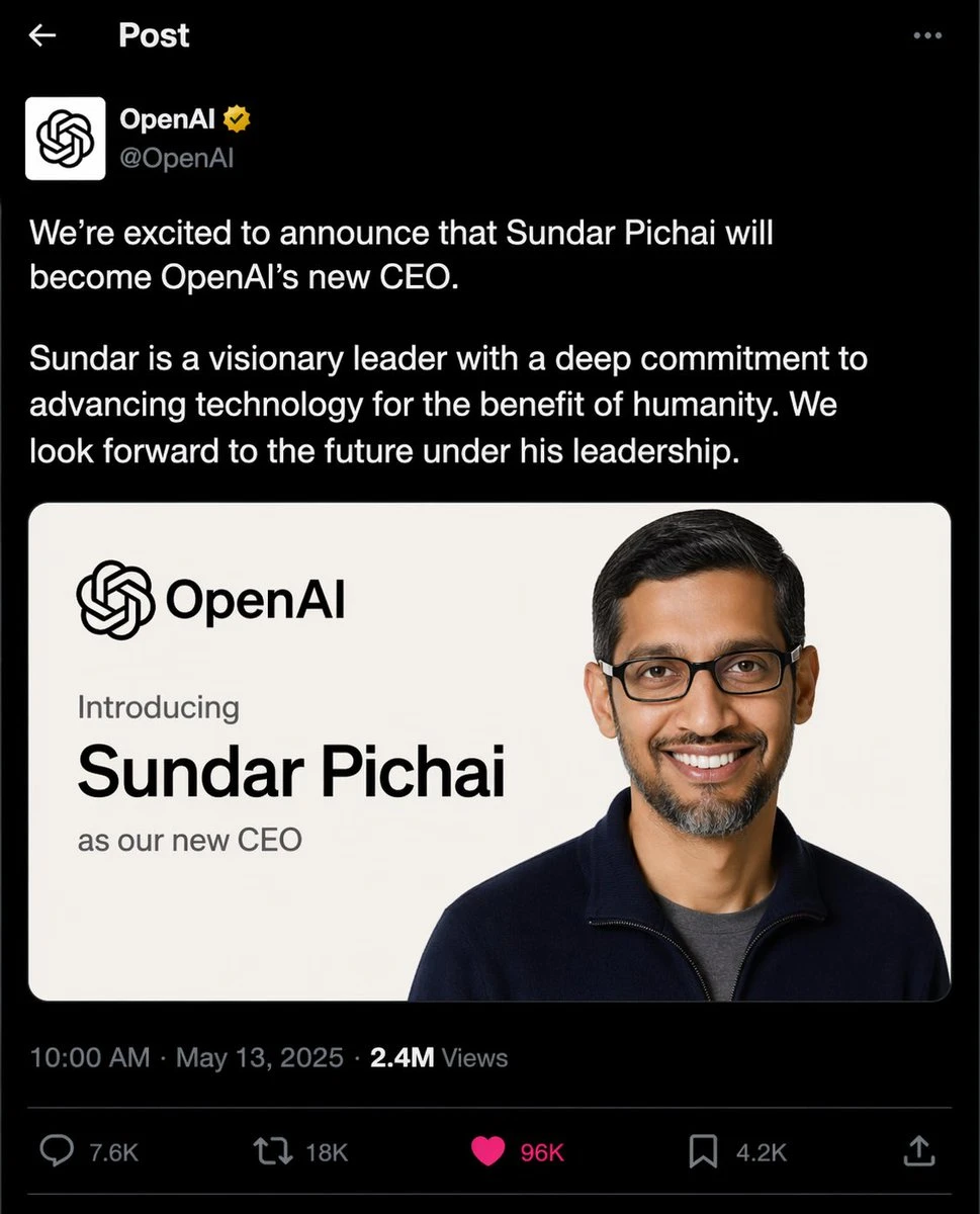 OpenAI官宣皮查伊任CEO