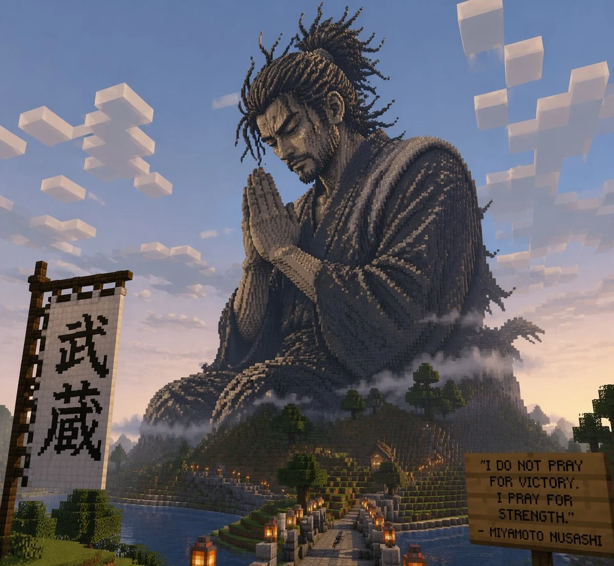 Minecraft中宫本武藏祈祷雕像