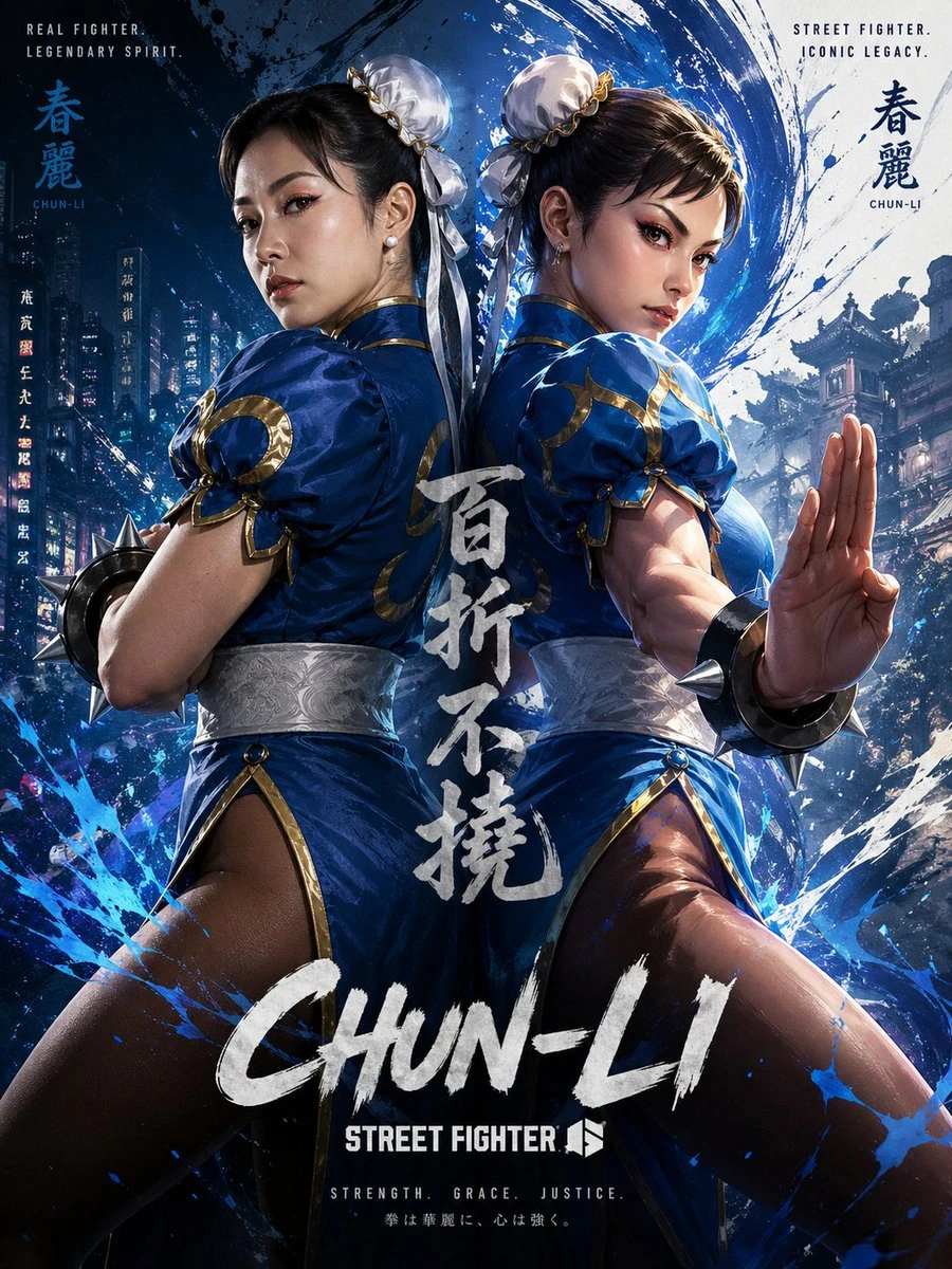 春丽真人游戏对比海报
